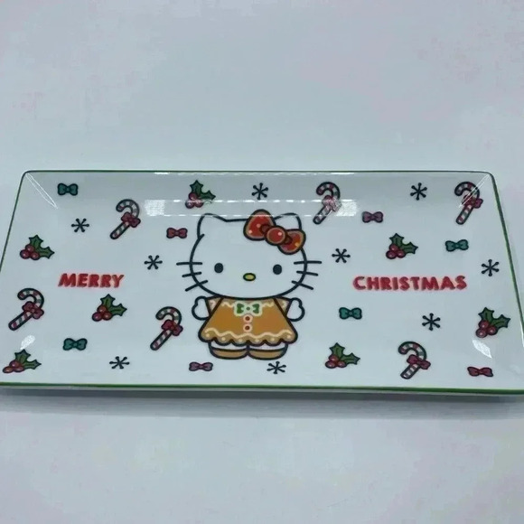 Hello Kitty Gingerbread Ceramic Serving Platter NEW Merry Christmas Candy Cane - Picture 1 of 5